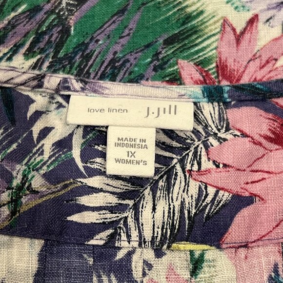 J Jill Love Linen Purple Tropical Floral Sleeveless Dress, 1X - Picture 3 of 11